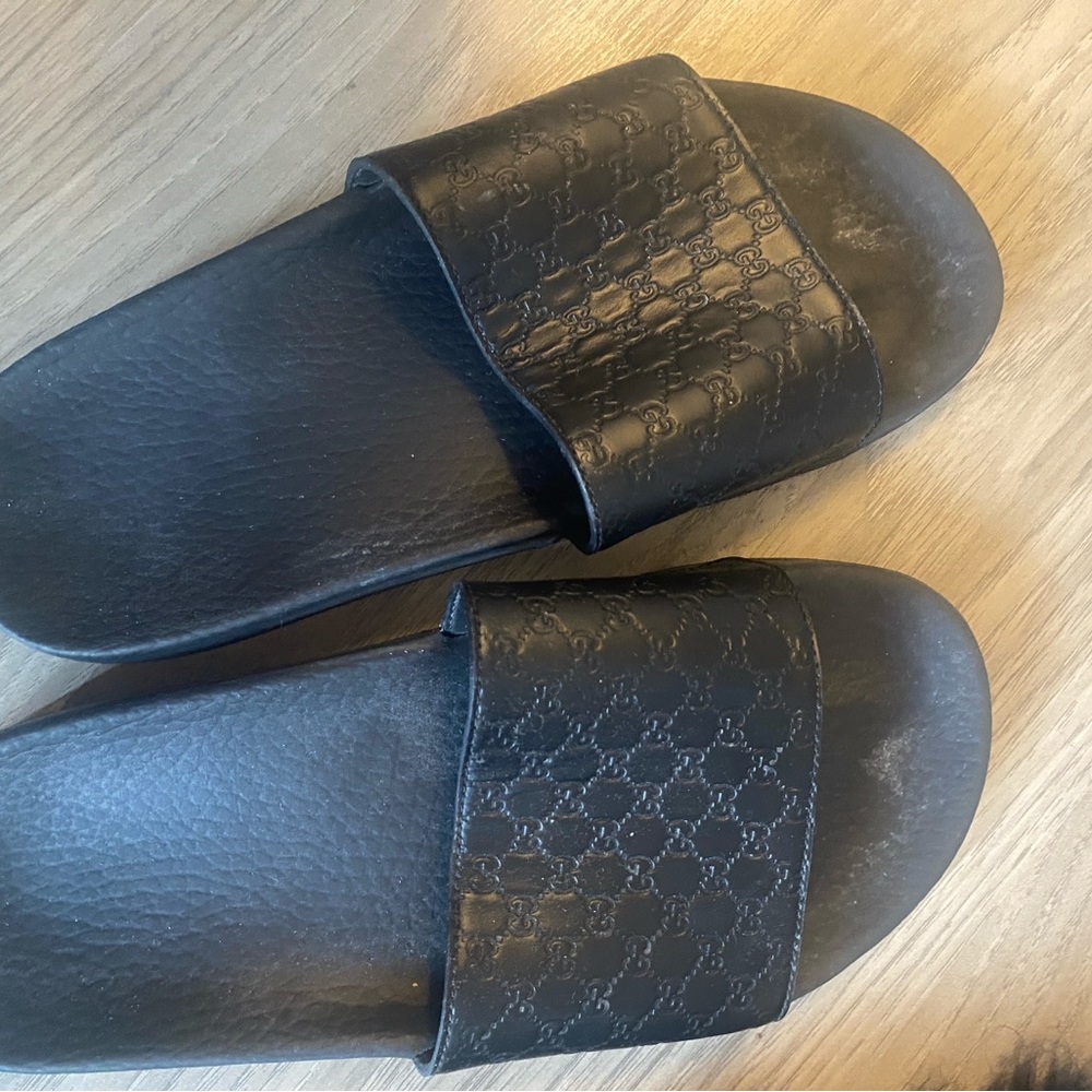 Gucci Embossed Black Slides